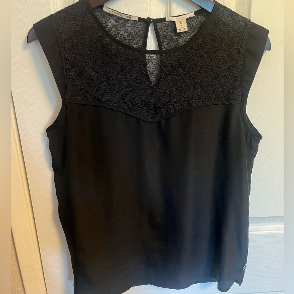 Scotch & Soda Black Lace Short Sleeve SS Blouse Top, M